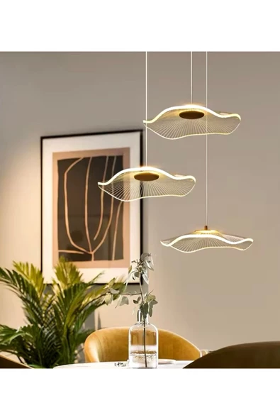Buiva Modern Lotus Sarkıt Avize 3 lü Sarkıt Avize French Gold Sarı Power Led Avize Warm White Gün Işığı - 3