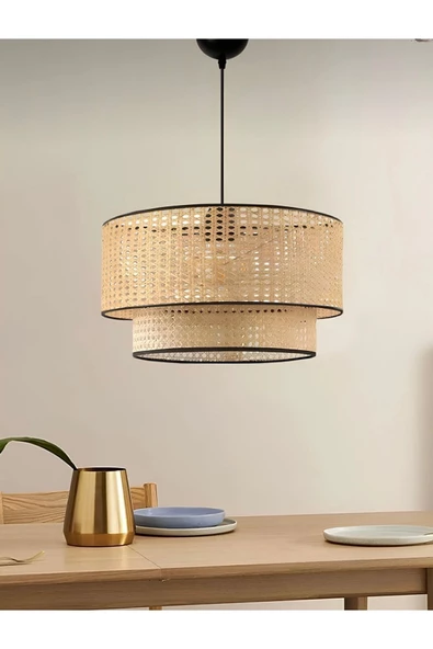 burenze Modern Iskandinav Nordic Hazeran Salon Mutfak Oturma Odası Avize Hasır Rattan Çift Katlı
