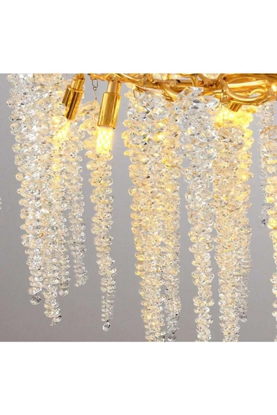 burenze Luxury Exclusive Collection Modern Kristal Taşlı Diamond Pırlanta Gold Sarı Elips Yemek Masası Avize - 5
