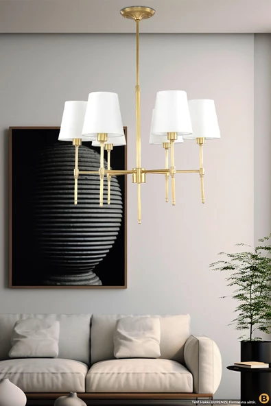 burenze Modern Avize 6 lı Eskitme Gold Avize Krem Abajur Şık Görsellik Katar