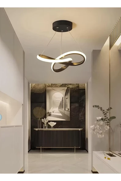 burenze Modern Tasarım Bumerang Sarkıt Power Led Avize Hol Antre Mutfak Salon Oturma Odası Avize Siyah Gövde