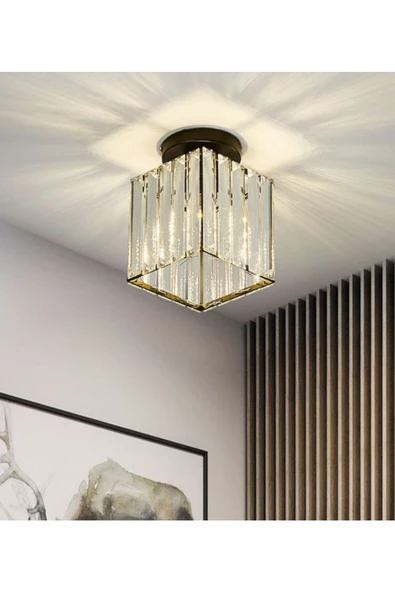 burenze Modern Luxury Plafonyer Kristal Taşlı Avize Kare Hol Antre Salon Avizesi Siyah - 2