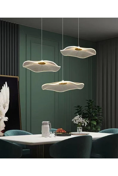 burenze Luxury Exclusive Üçlü Yuvarlak Sarkıt Led Avize Jellyfish Salon Mutfak Oturma Odası Avize Gold Sarı