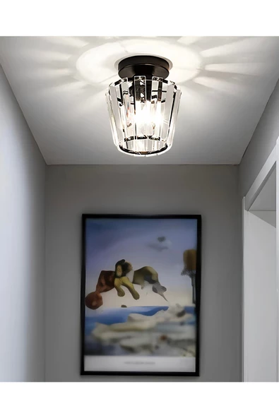 burenze Modern Luxury Plafonyer Kristal Taşlı Avize Konik Siyah