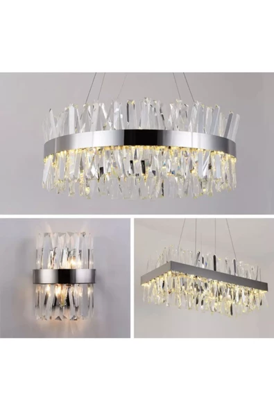 burenze A++ Luxury Modern Kristal Taşlı Sarkıt Power Led Avize Kademeli 3 Renk Krom 60'lık - 4