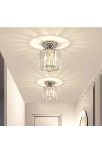 burenze Modern Luxury Plafonyer Tavan Kristal Taşlı Avize Krom Hol Antre Avize Büyük Boy