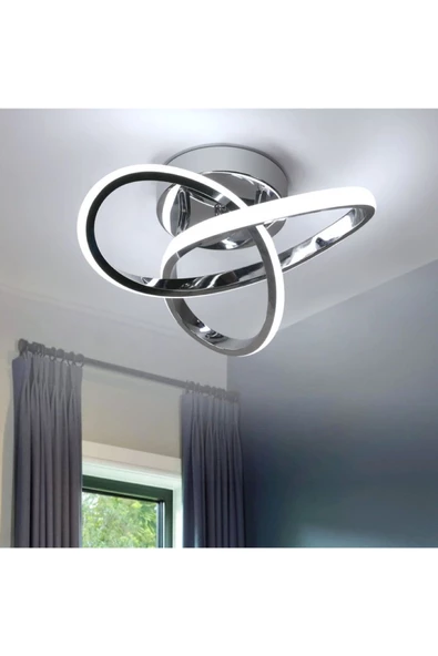 Fico Home Modern Plafonyer Salon Mutfak Oturma Odası Avize Boomerang Led Avize Krom Beyaz Işık Ledli Avize
