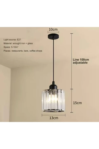 burenze Lüks Modern Lüks Avize Kristal Taşlı Tekli Sarkıt Avize Siyah - 3