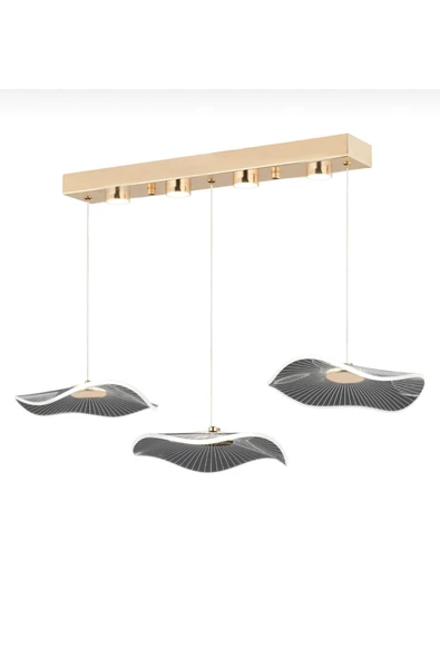 burenze Luxury Exclusive Üçlü Sıralı Sarkıt Led Avize Jellyfish Gold Sarı Ledli Avize - 2