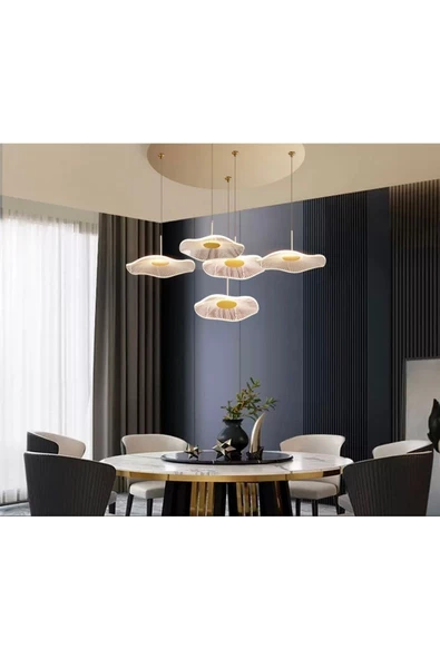 Fico Home Luxury Exclusive Beşli Yuvarlak Sarkıt Led Avize Jellyfish Gold Sarı Ledli Avize - 3
