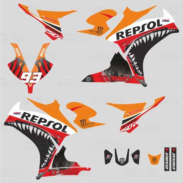 Honda CBR 250 R Sticker Set Kırmızı Repsol Turbo Shark (2014-2016) - 2