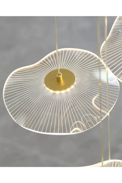 burenze Luxury Exclusive Üçlü Sıralı Sarkıt Led Avize Jellyfish Gold Sarı Ledli Avize - 3