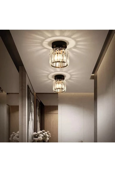 Fico Home Modern Luxury Plafonyer Tavan Kristal Taşlı Avize Hol Antre Avize Siyah - 3