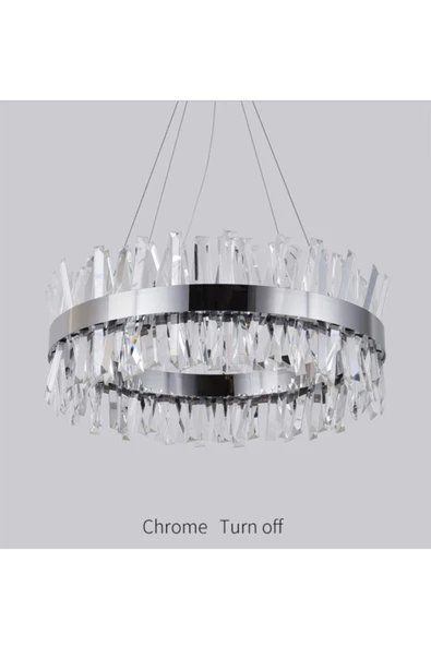 burenze A++ Luxury Modern Kristal Taşlı Sarkıt Power Led Avize Kademeli 3 Renk Krom 60'lık - 2