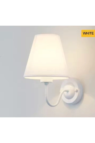 burenze Modern Tasarım Aplik Parlak Beyaz Gövde Krem Abajur Elektrikle Çalışır - 3