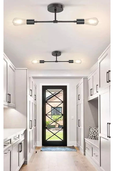 burenze Modern Cotto Tavana Sıfır Iki Kollu Avize Mat Siyah E27 Duylu