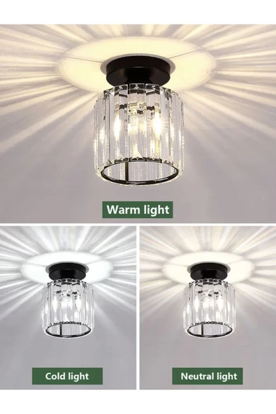 burenze Lüks Kristal Taşlı Modern Plafonyer Tavan Mutfak Oturma Odası Koridor Hol Taşlı Salon Avizesi Siyah - 5