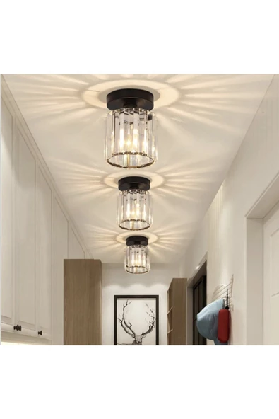 burenze Lüks Kristal Taşlı Modern Plafonyer Tavan Mutfak Oturma Odası Koridor Hol Taşlı Salon Avizesi Siyah - 4