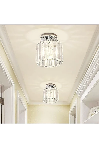 Fico Home Luxury Tavan Kristal Taşlı Avize Krom Hol Antre Avize Büyük Boy - 4
