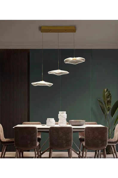 Fico Home Luxury Exclusive Üçlü Sıralı Sarkıt Led Avize Jellyfish Gold Sarı Ledli Avize - 3