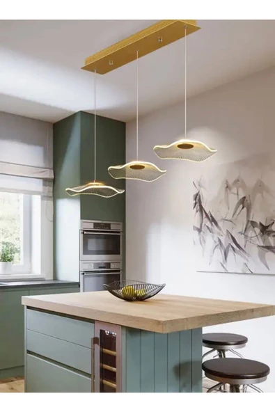Fico Home Luxury Exclusive Üçlü Sıralı Sarkıt Led Avize Jellyfish Gold Sarı Ledli Avize - 4