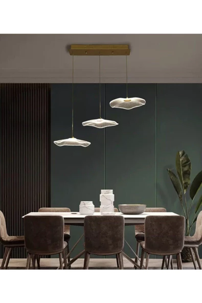 Fico Home Üçlü Sıralı Sarkıt Led Avize Jellyfish Gold Sarı Ledli Avize - 3