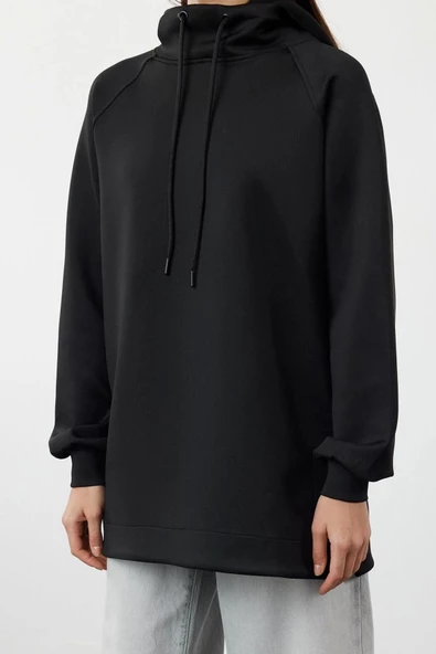 Tesettür Tarz Regular Kapüşonlu Standart Kol Regular Dalgıç Scuba Örme Sweatshirt - 4