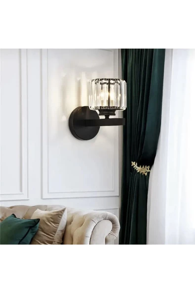 burenze Modern Luxury Kristal Taşlı Pilli Aplik Eskitme Siyah Tak Çalıştır Harika Görsel