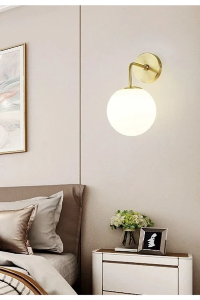 burenze Modern Tasarım Tak Çalıştır Pilli Aplik Eskitme Gold Duvar Pilli Aplik Beyaz Opal Cam - 2