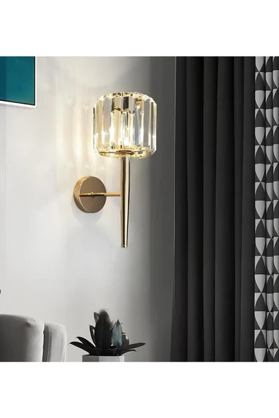 burenze Modern Lüks Kristal Taşlı Aplik Elektrikle Çalışır Gold Sarı 1 Adet