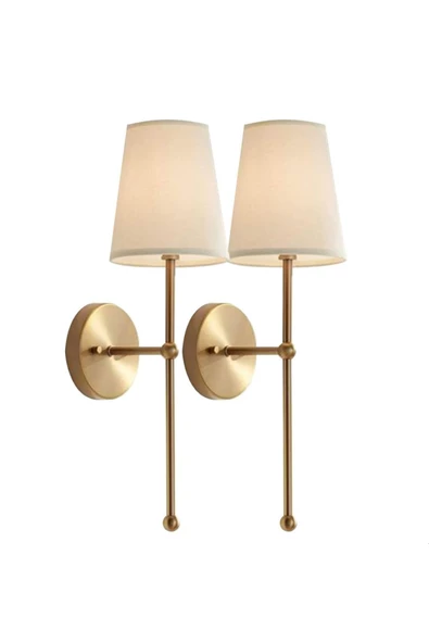 burenze Modern Pilli Aplik 1 Adet Krem Abajur Şık Görsellik Tesisat Gerektirmeden Tak Kullan Eskitme Gold - 3