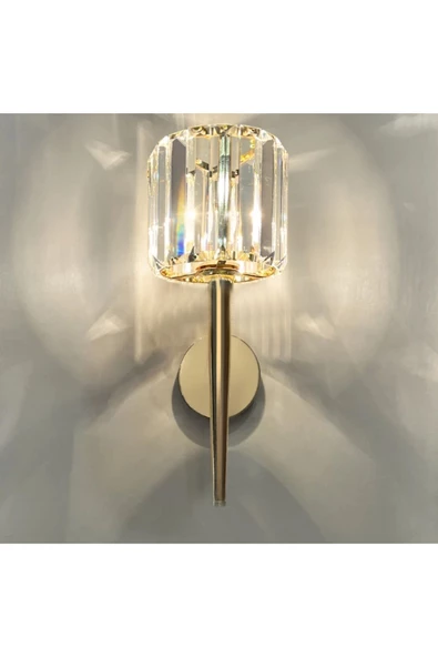 burenze Modern Kristal Taşlı Kablosuz Pilli Aplik Aç Kapa Butonlu Gold Sarı - 3