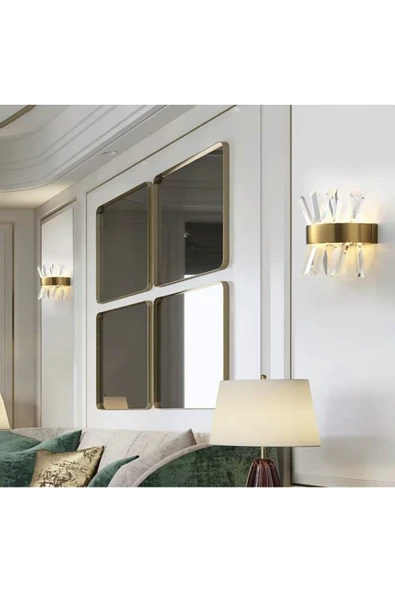 burenze Modern Luxury Kristal Taşlı Ledli Aplik Gold Eskitme Concept Ürün - 3