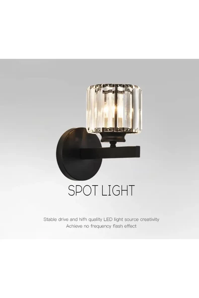 burenze Modern Luxury Pilli Aplik Kristal Taşlı Ledli Aplik Tak Çalıştır Mat Siyah Gövde - 4