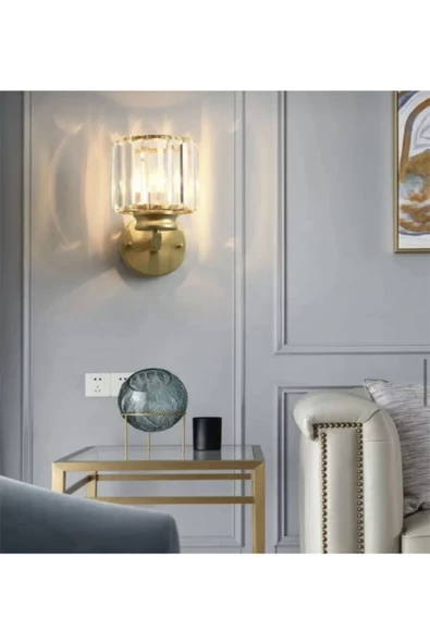 burenze Modern Luxury Kristal Taşlı Pilli Aplik Eskitme Gold Sarı Tak Çalıştır Harika Görsel - 2