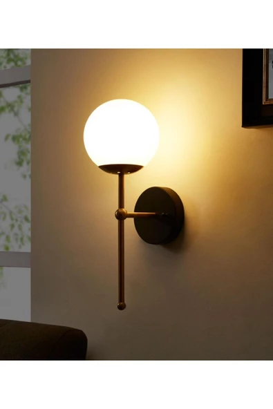 burenze Modern Pilli Aplik Tak Çalıştır Beyaz Glop Camlı Aç Kapa Butonlu Siyah Renk - 2
