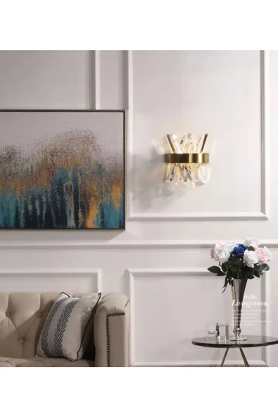 burenze Modern Luxury Kristal Taşlı Ledli Aplik Gold Eskitme Concept Ürün - 1