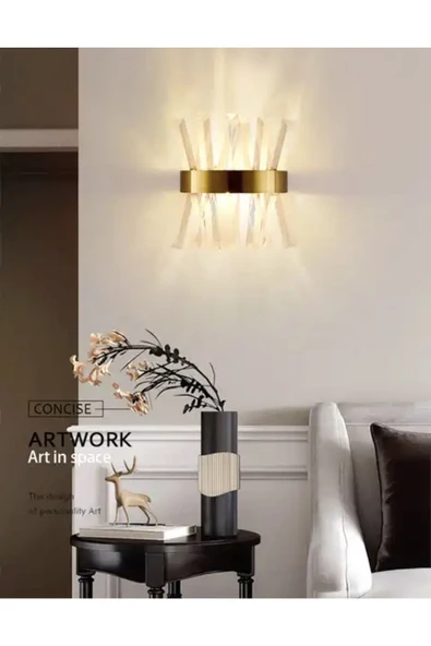 burenze Modern Luxury Kristal Taşlı Ledli Aplik Gold Eskitme Concept Ürün - 6