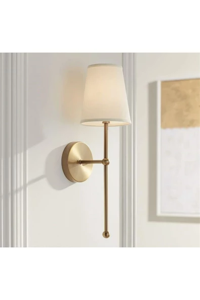 Fico Home Modern Tasarım 1 Adet Duvar Ledli Pilli Aplik Tak Çalıştır Eskitme Gold Krem Abajur Gün Işığı Pilli - 5