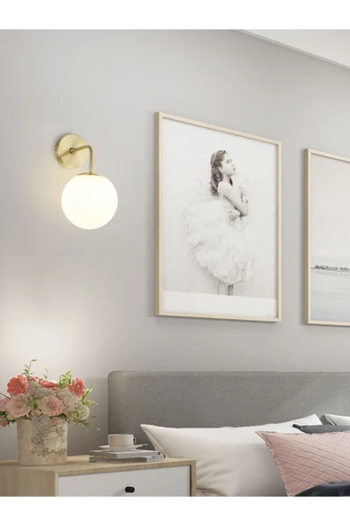 burenze Modern Tasarım Tak Çalıştır Pilli Aplik Eskitme Gold Duvar Pilli Aplik Beyaz Opal Cam - 6
