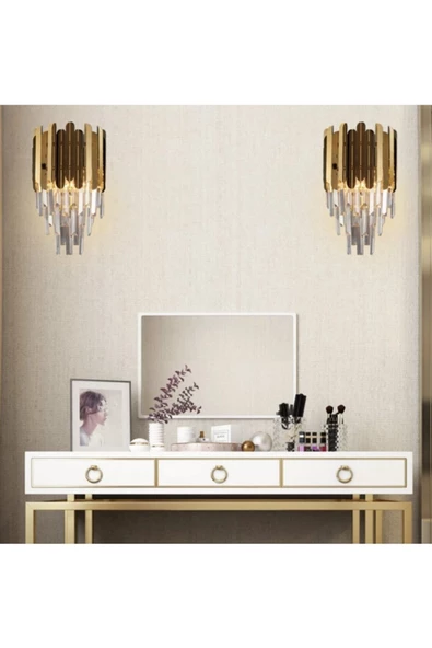 burenze Gold Sarı Modern Luxury Kristal Taşlı Aplik - 5