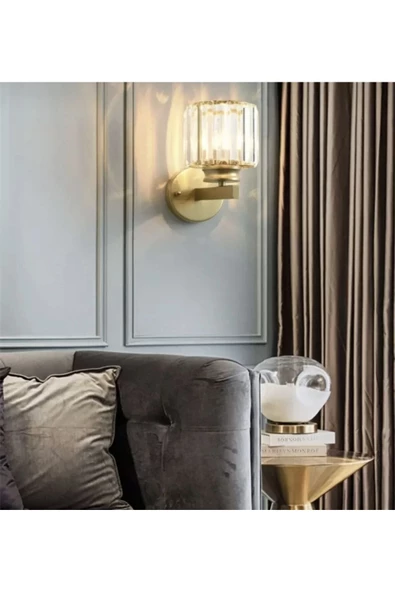 burenze Modern Luxury Kristal Taşlı Pilli Aplik Eskitme Gold Sarı Tak Çalıştır Harika Görsel - 3