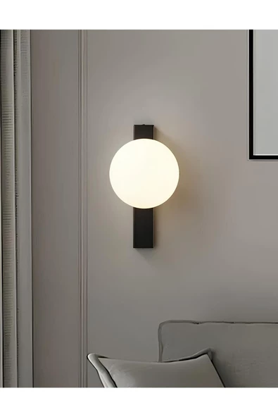 Buiva Modern Aplik Duvar Aplik Siyah Gövde Beyaz Glop Cam E-27 Duy