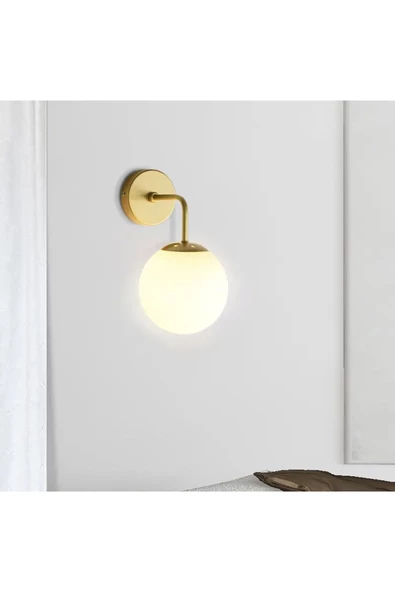 burenze Modern Tasarım Tak Çalıştır Pilli Aplik Eskitme Gold Duvar Pilli Aplik Beyaz Opal Cam - 4