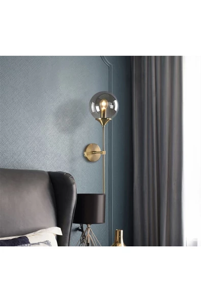burenze Modern Tasarım Pilli Aplik 1 Adet Tak Çalıştır Duvar Camlı Aplik Eskitme Gold Bal Camlı - 5