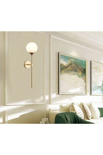 burenze Modern Tasarım Aç Kapa Butonlu Pilli Aplik Duvar Beyaz Opal Camlı Aplik Eskitme Gold - 3