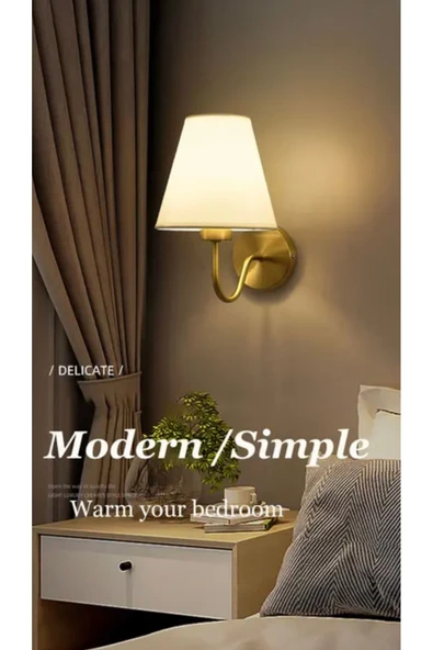Buiva Modern Aplik Beyaz Abajur Gold Gövde Elektrik İle Çalışır