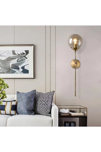 burenze Modern Tasarım Camlı Aplik 1 Adet Elektrikle Çalışır Duvar Camlı Aplik Eskitme Gold Füme Cam - 6