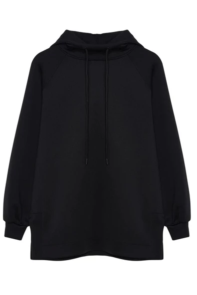 Tesettür Tarz Regular Kapüşonlu Standart Kol Regular Dalgıç Scuba Örme Sweatshirt - 6
