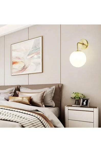 burenze Modern Tasarım Tak Çalıştır Pilli Aplik Eskitme Gold Duvar Pilli Aplik Beyaz Opal Cam - 5